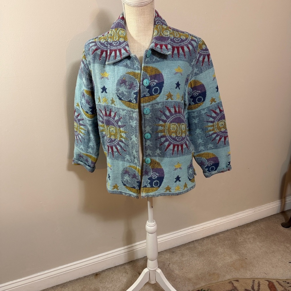 Sun & Moon Celestial Patterned Button Front Jacke… - image 8